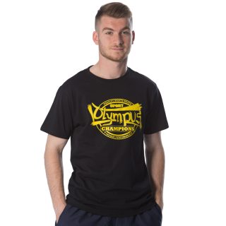 Κοντομάνικη Μπλούζα  Olympus Champions 100% Βαμβάκι Μαύρο / Κίτρινο Λογότυπο