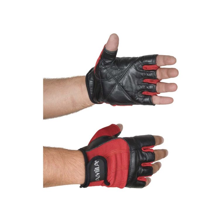 Γάντια Άρσης Βαρών AMILA Δέρμα Τράγου Κόκκινο XL