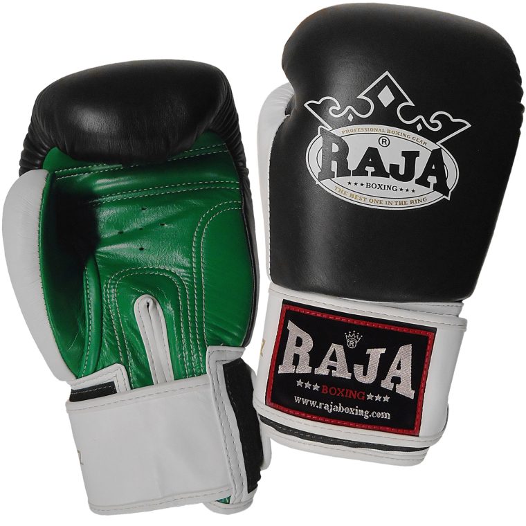 Boxing Gloves RAJA Genuine Leather RBGV-1 Triple Color - Black / White / Green